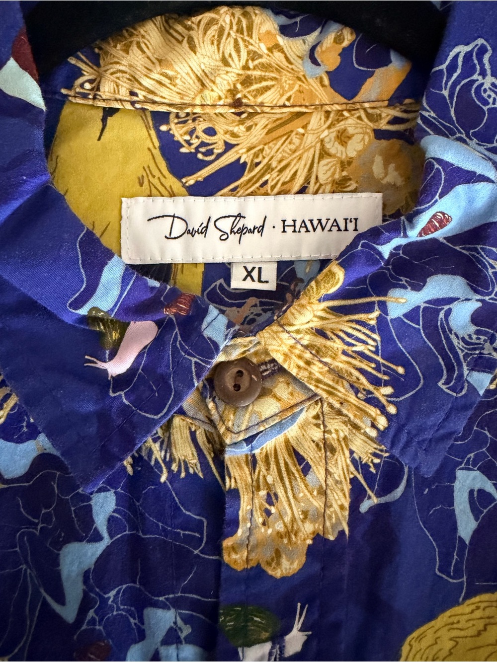 Hawaii Designer David Shepard Men’s Blue & Yellow Floral Short-Sleeve - Picture 3 of 3
